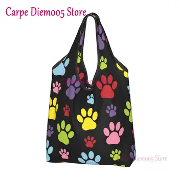 Красочные сумки для покупок с рисунком лап, Милые сумки для покупок, сумки через плечо, Портативные сумки с отпечатками собачьих лап, Сумки для домашних животных