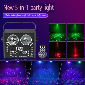 DJ Disco LED 5В1 LED Strobe Light Красочный Волшебный Шар С Рисунком Волны Воды Лазерный Луч Дистанционный УФ-Сценический Свет Звуковая Активированная Лампа