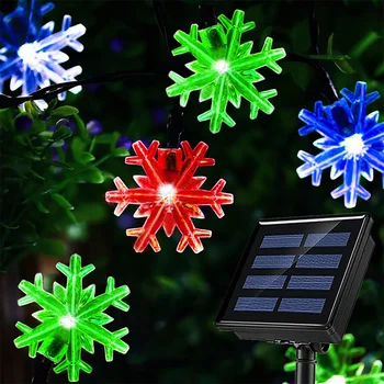 Y2K Солнечные рождественские огни в виде снежинок, разноцветные рождественские огни на солнечных батареях, уличные водонепроницаемые светодиодные лампы для рождественской елки 325