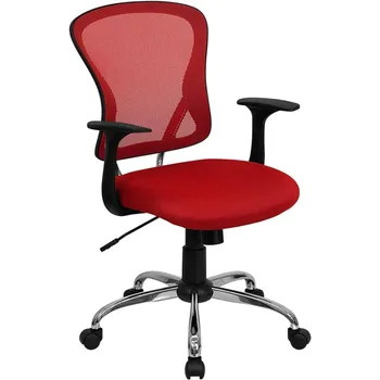 Офисное кресло Alfred со средней спинкой, красное сетчатое, поворотное, с хромированным основанием и подлокотниками