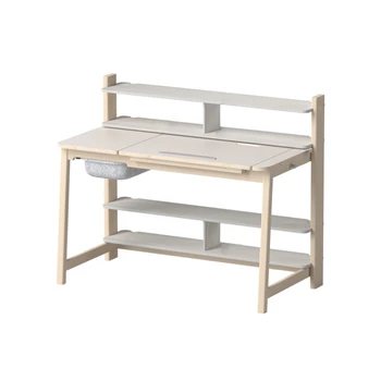 Современный минималистичный выдвижной рабочий стол, встроенная книжная полка и место для хранения на столе