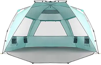 Палатка Classic XL с двойным серебряным покрытием UPF 50 + Солнцезащитный козырек на 4-6 человек, пляжный козырек с удлиненной застежкой-молнией, бирюзовый