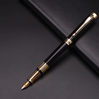 Элегантная черная деловая авторучка HERO, тонкое мастерство, иридиевый наконечник 0,5 мм, офисная чернильная ручка для подписи и подарочная коробка, 1 шт.