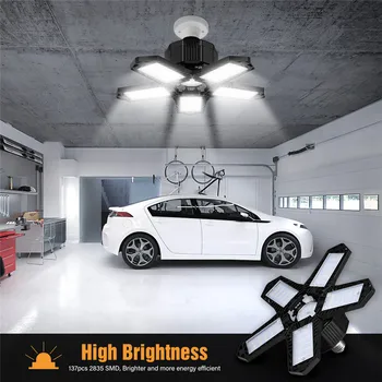 100 Вт Светодиодный гаражный светильник E26/E27 Деформационный потолочный светильник с 5 створками и регулируемым углом наклона Промышленная лампа для мастерской Склада 85-265 В
