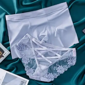 Комплект нижнего белья Ice Silk Couple Underwear со средней Талией Charm Couple Lace из чистого хлопка