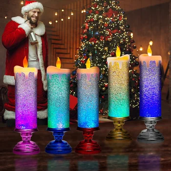 Светодиодные Рождественские Свечи, Меняющие цвет, Светодиодные Водяные Свечи С блестками, Беспламенные светодиодные Свечи, Настольный стол
