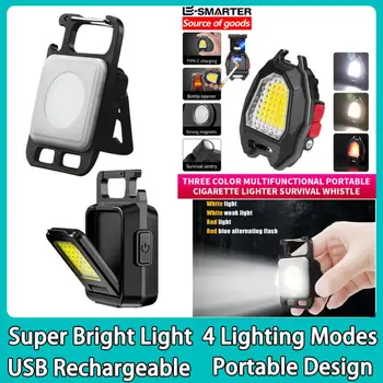 Мини светодиодный фонарик-брелок для ключей, Многофункциональные портативные походные фонари COB, USB-зарядка, рабочие фонари, рыболовный фонарь