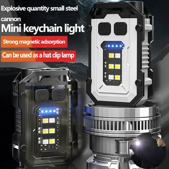 Портативный мини-брелок для ключей с новым светодиодным фонариком высокой яркости, двойным источником света, сильным светом, зажимом для крышки, многофункциональным освещением на открытом воздухе