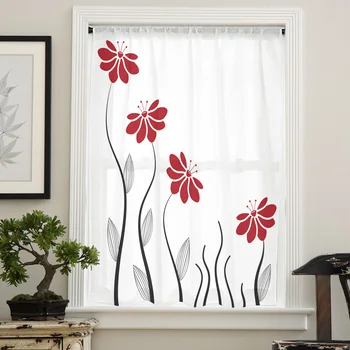 Декоративное растение в виде красного цветка, Прозрачные шторы для гостиной, спальни, кухни, Вуали для окон, Тюлевая занавеска из органзы