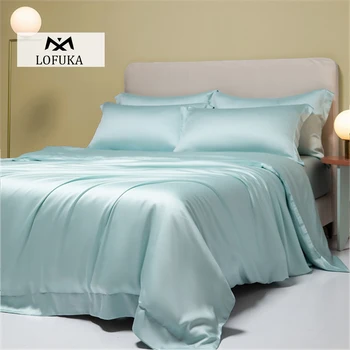Комплект постельного белья Lofuka Summer из 100% чистого шелка Beauty Double Queen King, стеганое одеяло, плоская простыня, наволочка для сна, бесплатная доставка