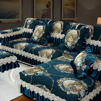 Роскошный Коврик для дивана из синели В Европейском Стиле, ткань с крупным Цветком, Противоскользящая Подушка сиденья, Зимний Чехол для дивана из массива дерева с полным покрытием