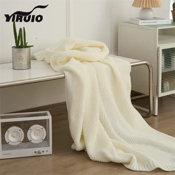 YIRUIO Элегантное Нежное покрывало чистого цвета, пригодное для носки на открытом воздухе, Весеннее Теплое Роскошное вязаное покрывало для дивана-кровати в офисе