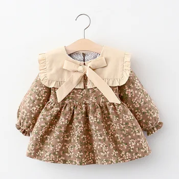 Платье для новорожденных девочек, платье с цветочным рисунком и длинными рукавами для девочек, детская одежда, платья принцессы на день рождения 1 года, одежда для малышей