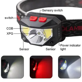 8 Режимов, Датчик движения, XPE + COB, светодиодный налобный фонарь, USB Перезаряжаемый Водонепроницаемый Налобный фонарь для кемпинга, фара для рыбалки