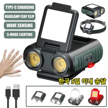 Светодиодный индукционный налобный фонарь с мини-зажимом для крышки, встроенный аккумулятор емкостью 1200 мАч, USB-перезаряжаемый головной фонарик для кемпинга, рыболовный фонарь